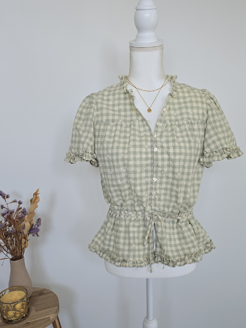 Sezane - Shenali - Gingham Sage/Ecru - US 10